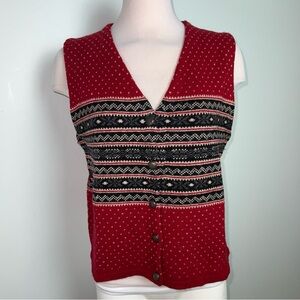 Eddie Bauer Red Wool Knit Vest